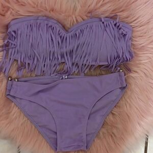 Brand New LADIES 2-PIECE FRINGE STRAPLESS BIKINI SWIMSUIT-S